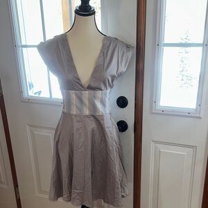 Industry  Gray Cotton Dress with Striped Waistband